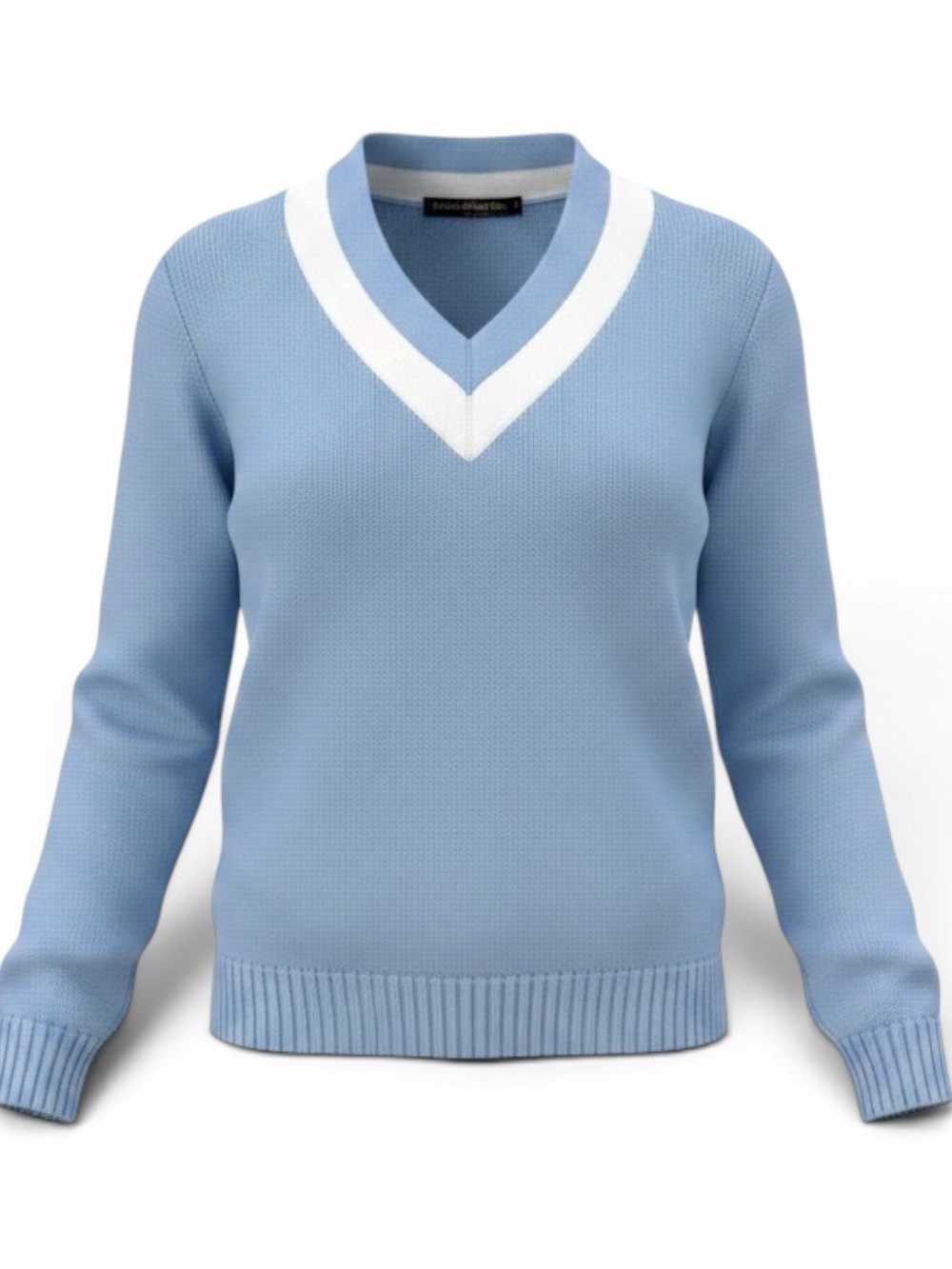 Ralph Lauren Light Blue Varsity V-Neck Cottage n Sweater w/White Trim Size XS